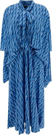 Balenciaga Kleedjes, Dames, Blauw, S, Wol, Blauwe Jurk met Wijd Uitlopende Snit