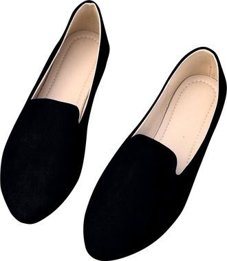 Generic Loafers for Women Slip On Casual Flat Shoes Solid Color Comfortable Lightweight Versatile Stylish Classic Walking Shoes Work Office Leisure Black
