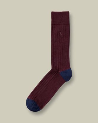 CHARLES TYRWHITT Cotton Rib Socks - Wine Size 10.5-13 by Charles Tyrwhitt