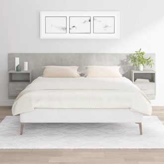 vidaXL Cabecero De Cama Con Mesitas Madera Contrachapada Gris Hormig&oacute;n Vidaxl