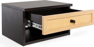Jonathan Y Designs Celerie Mid-Century Modern Floating Wall Mounted Nightstand with Soft-Close Rattan Drawer and Cable Hole in Black/light Oak at Nordstrom