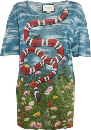 Gucci Top in lino a fiori 2024 - Blu