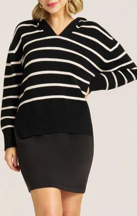 Matty M Juno Stripe Hooded Sweater in Black/White at Nordstrom, Size Xx-Small