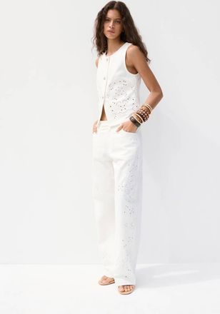 Mango Gilet denim ricamato traforato bianco - Donna - XS - MANGO