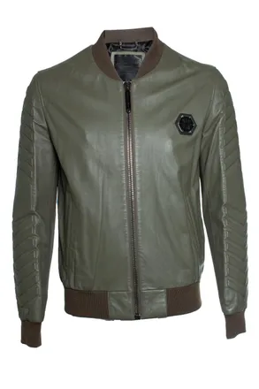 Philipp Plein Philipp Plein, leather jacket in kaki