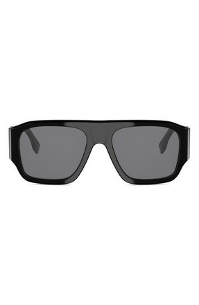 Fendi Diagonal 54mm Rectangular Sunglasses in Shiny Black /Smoke at Nordstrom