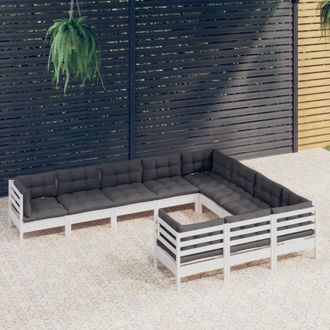 vidaXL Muebles De Jard&iacute;n 10 Pzas Y Cojines Blanco Madera De Pino Vidaxl