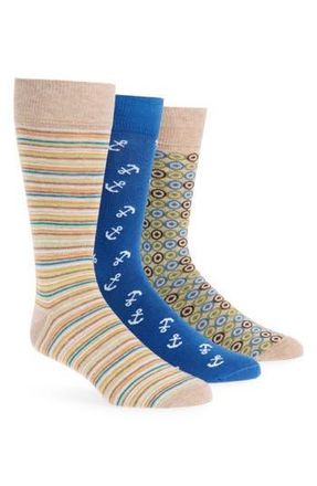 Lorenzo Uomo Assorted 3-Pack Crew Socks in Taupe at Nordstrom Rack