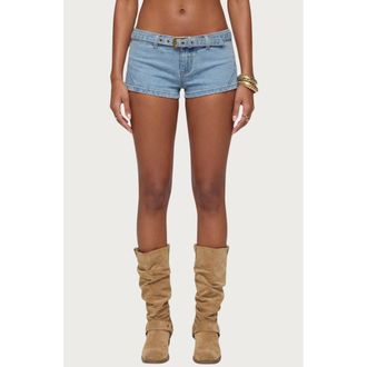 Edikted Ciel Low Rise Micro Denim Shorts in Light-Blue-Washed at Nordstrom, Size X-Small