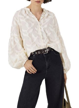 Mint Velvet Floral Jacquard Blouse in Cream at Nordstrom, Size X-Small