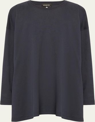 Eskandar Side Panelled Round Neck Long Sleeve T-Shirt (Mid Plus Length)
