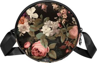 Generic Circle Crossbody Bag for Women, Classical Vintage Floral Small Sling Bag Daypack with Zipper Adjustable Shoulder Straps Casual Ladies Girls Round Purs