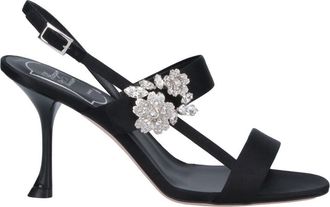 Roger Vivier Black Efflorescence Crystal Satin Open-Toe Sandals
