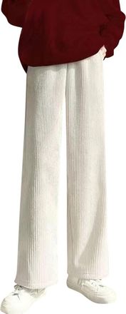 Generic Corduroy Trousers Women Elastic Waist Wide Leg Corduroy Trousers Winter Fashion Straight Leg Palazzo Cord Pants Baggy Loose Thermal Pull On Lounge Pan