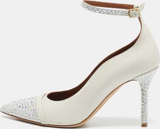 Malone Souliers White Leather And Suede Crystal Embellished Pumps