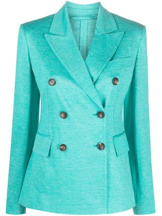 Max Mara double-breasted blazer - women - Cotton/Polyester/Linen/Flax - 46 - Green