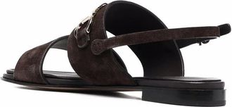 Ferragamo Gancini-Plaque Suede Sandals - Brown
