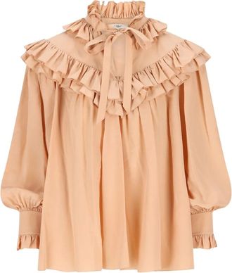 Chloé ruffled blouse - women - Silk/Silk/Acetate - 38 - Brown