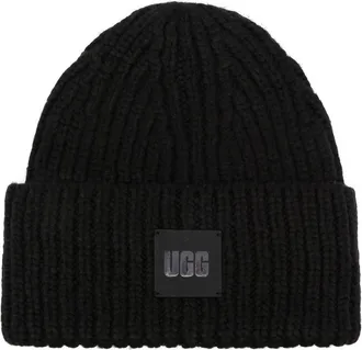 UGG logo-patch ribbed-knit beanie - unisex - Wool/Nylon/Acrylic - One Size - Black