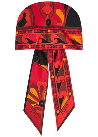 Pucci Printed Twill Triangle Scarf - Orange - One Size