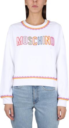Moschino White Embroidered Crew Neck Sweatshirt
