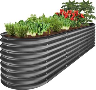 Best Choice Products 8x2x2ft Metal Raised Garden Bed, Oval Outdoor Planter Box w/ 4 Support Bars