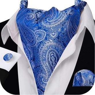 Barry.Wang Mens Cravat Tie Silk Ascot Paisley Scarf Self Ties Pocket Square Cufflinks Set Dress Wedding