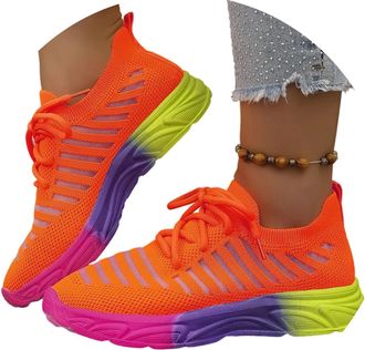 Generic Womens Sneakers Breathable Mesh Platform Running Shoes for Daily Casual Wear - Lightweight Comfortable Athletic Walking Shoes for Everyday Use (Orange