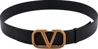 Valentino Garavani Black Leather Vlogo Belt