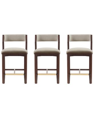 Manhattan Comfort Set Of 3 Patricia Velvet Counter Stools With Beech Wood Legs