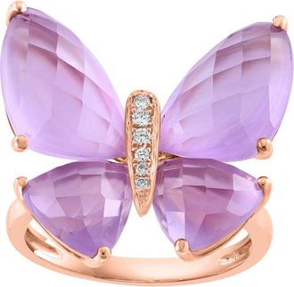 Effy 14K Rose Gold Diamond & Pink Amethyst Butterfly Ring in 14K Gold at Nordstrom, Size 7