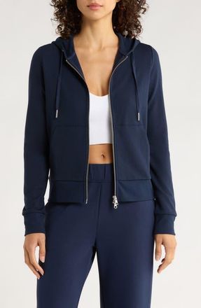 Lord & Taylor Slim Fit Cozy Recycled Polyester Blend Fleece Full Zip Hoodie in Navy Blazer at Nordstrom, Size X-Small