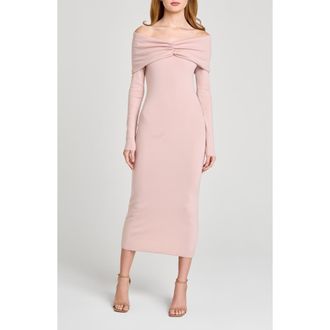 Wayf Alice Off the Shoulder Long Sleeve Knit Dress in Blush at Nordstrom, Size X-Large