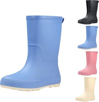 Generic Womens Wellington Mid Calf Rain Boots Size 4.5 Waterproof Slip On Water Shoes Slip Resistant Rubber Chelsea Boots Outdoor Fishing Gardening Work Mud B