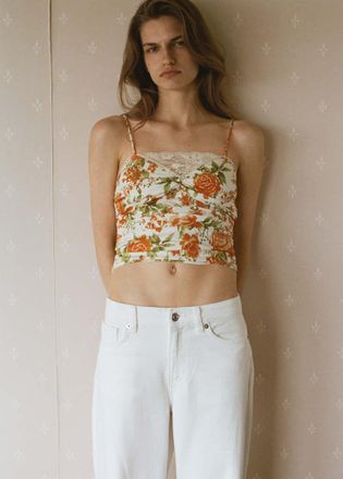 Mango Top drappeggiato floreale arancione - Donna - XS - MANGO