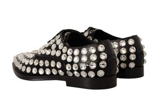 Dolce & Gabbana Womens Black Leather Crystals Lace Up Formal Shoes
