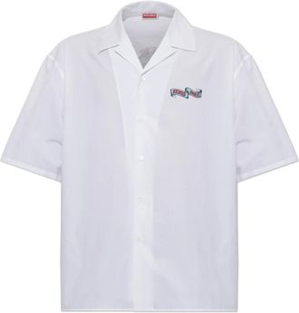 Kenzo Printed Shirt - Heren - Korte mouwen Overhemden - Wit - L - Katoen - Overhemden