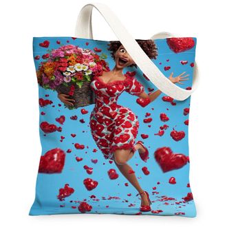 Generic ValentineS Day Floral Canvas Tote Bags, Heart Pattern Reusable Grocery Bags, Lightweight Washable Shoulder Strap Canvas Fo, Blue, 13x15 Inch
