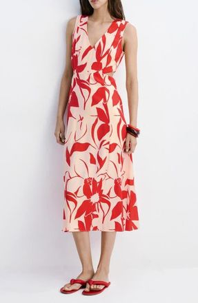 Mango Floral Print Cutout Sleeveless Maxi Dress in Red at Nordstrom, Size 2