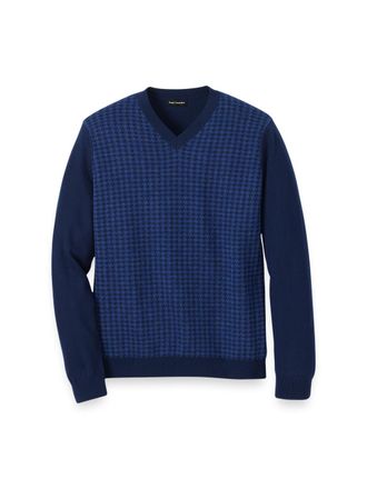 Paul Fredrick Washable Merino Wool Houndstooth V-neck Sweater