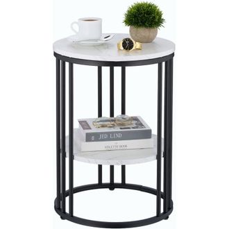 Relaxdays Relaxdays - Side Table, Marble Effect, 2 Tiers, HxD: 56 x 40 cm, Living Room, Coffee Rest for Sofa, Decor, White/Black