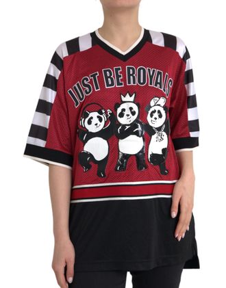 Dolce & Gabbana Panda Honkbal T-shirt Korte Mouwen V-hals