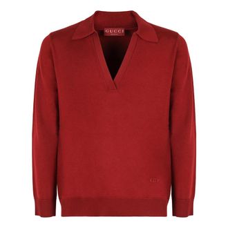 Gucci Truien & Vesten, Dames, Rood, S, Wol, Wollen V-hals Trui