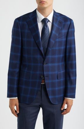Canali Siena Regular Fit Navy Windowpane Check Super 130s Wool Sport Coat at Nordstrom, Size 60