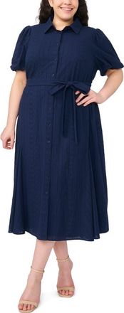 CeCe by Cynthia Steffe Embroidered Tie Waist Maxi Shirtdress in Classic Navy at Nordstrom, Size 1 X