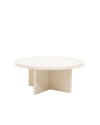 Deco Wood Mesa de centro redonda de microcemento en tono blanco roto de &oslash;80x33cm