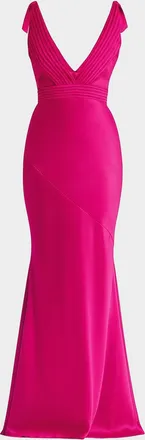 Zhivago Beloved Deep V-Neck Stretch Satin Gown
