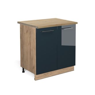 Vicco Mueble Bajo Fame-line, Azul Oscuro Alto Brillo, 80 Cm Con Estante, Et Roble Vicco