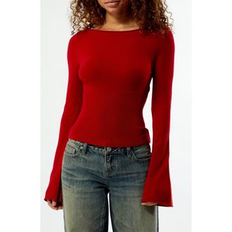 PacSun Noa Wide Neck Bell Sleeve Knit Top in Red at Nordstrom, Size Xx-Small