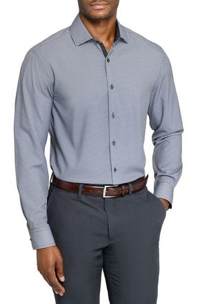 W.R.K Regular Fit Black Micro Houndstooth Performance Dress Shirt in Black/White at Nordstrom, Size 18R